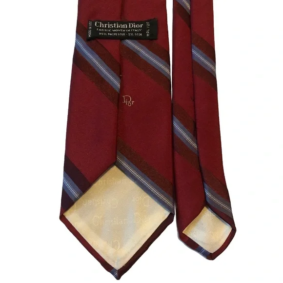 Dior Men's Burgundy and Blue Striped Tie - Picture 4 of 5